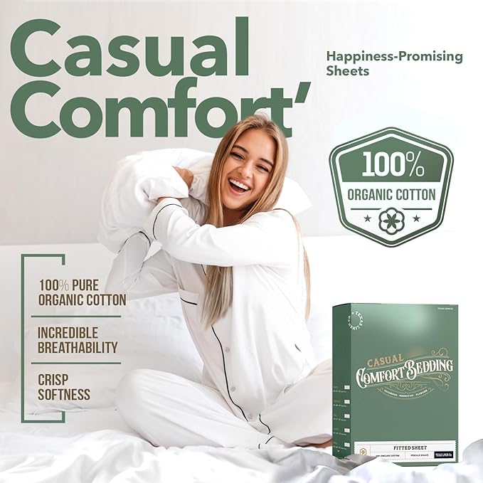 TEXAS LINEN CO. 100% Organic Cotton Percale Weave Fitted Sheet Queen Size, Blush, 1 Deep Pocket Queen Fitted Sheet, Fits Mattress Upto 16" Crisp and Cool Bed Linen, Luxury GOTS Certified Sheets