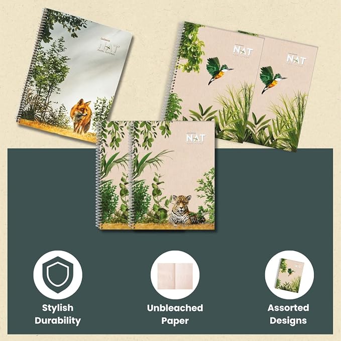 Spiral Lined Notepad with Perforated Edges - 8.7x11.5 Inches, No Tree Used, Sugarcane Fiber - Unbleached, Assorted Covers for School, Office & Writing (5 Pack)