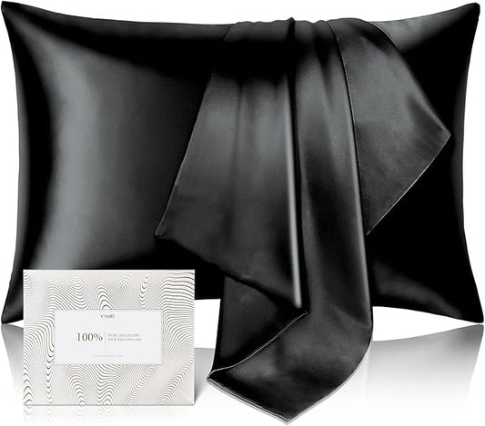100% Pure Mulberry Silk Pillowcase for Hair and Skin - Allergen Resistant Dual Sides,600 Thread Count Silk Bed Pillow Cases with Hidden Zipper,1pc,King Size,Black