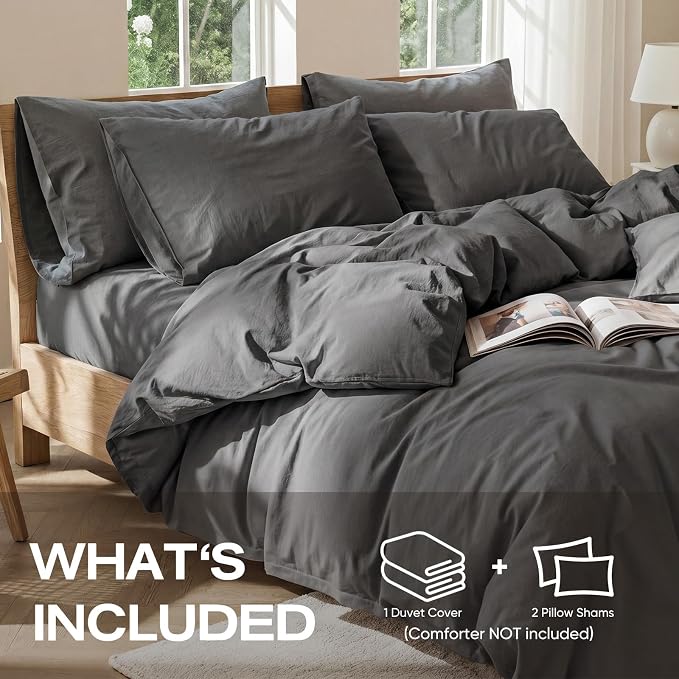 100% Pure French Flax Linen Blend Duvet Cover Set Queen Size, 3-Piece Breathable Bedding Set with Long Zipper Closure & Corner Ties, Soft, Lightweight & Durable Bedding Ideal for Hot Sleepers