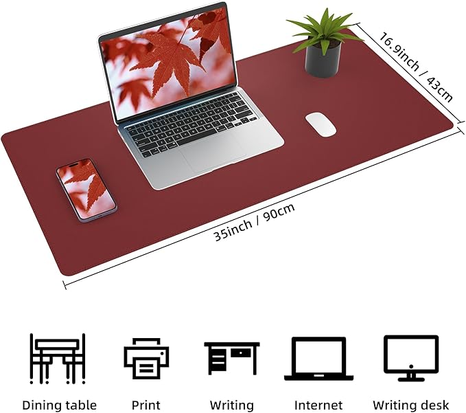 AFIING Cork Desk Mat 35.4" x 17", Dual-Sided Natural Cork & PU Leather Desk Pad, Non-Slip Waterproof Large Mouse Pad for Office, Home & Gaming (Red)