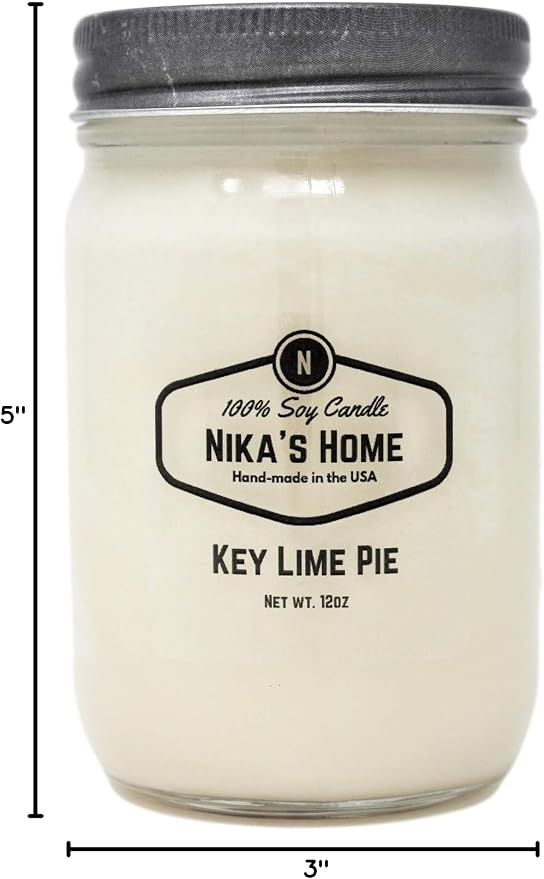 Nika's Home Key Lime Pie Soy Candle - 12oz Mason Jar - Non-Toxic - Hand Poured in The USA, Long Burning 50-60 Hours Highly Scented All Natural, Clean Burning
