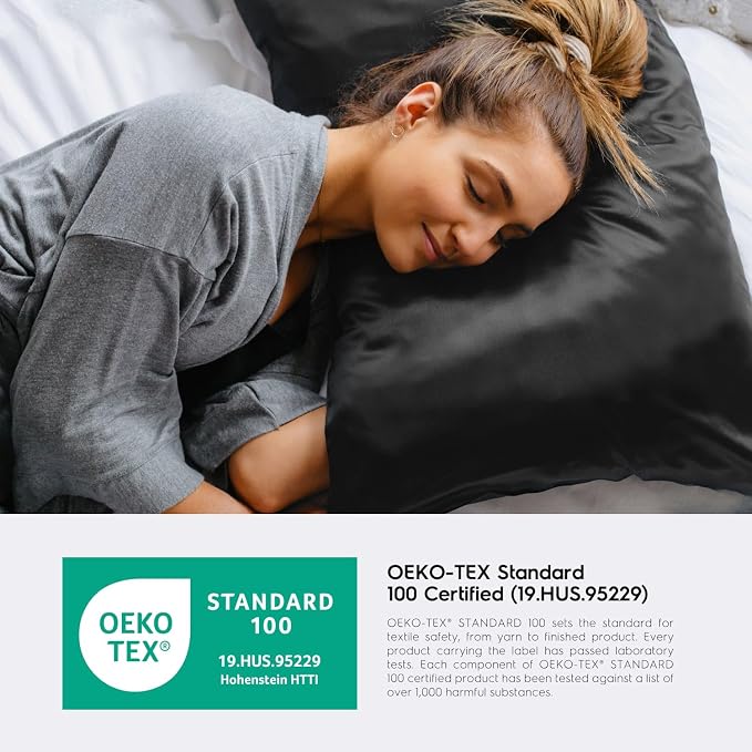 TAFTS 22mm 100% Pure Mulberry 6A Silk Pillowcase for Hair & Skin with Envelope Closure, No Zipper, Cooling, Natural, Organic, Double Sided Pillow Case (Charcoal, King 20"x36", 22 Momme 1pc)