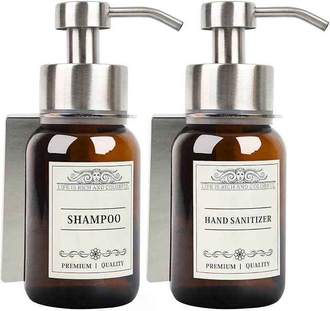 soap Dispenser 2-Pack Shower Soap Dispenser Set with Pump and Wall Mount Refillable Lotion Bottle(Silver Set of 2)