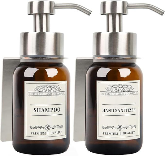 soap Dispenser 2-Pack Shower Soap Dispenser Set with Pump and Wall Mount Bathroom Liquid(Silver Set of 2)