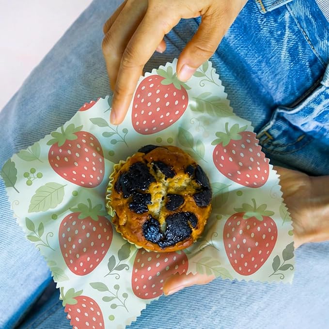 Reusable Beeswax Wraps, 9 Pack Sandwich, Bowl, Bread, Eco-Friendly, Organic, Sustainable, Zero Waste, Plastic-Free, 1XL, 3M, 5S, Fruit Pattern (Strawberry, Lemon, Kiwi, Pineapple)