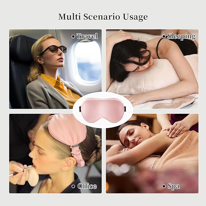 THXSILK Sleep Mask 100% 19 Momme Pure Mulberry Silk Super Smooth Cooling Sleep Eye Mask Blackout for Women/Man/Kids Eye Cover with Wide Head Strap Good Night Sleep Comfortable Travel Nap Charming Pink