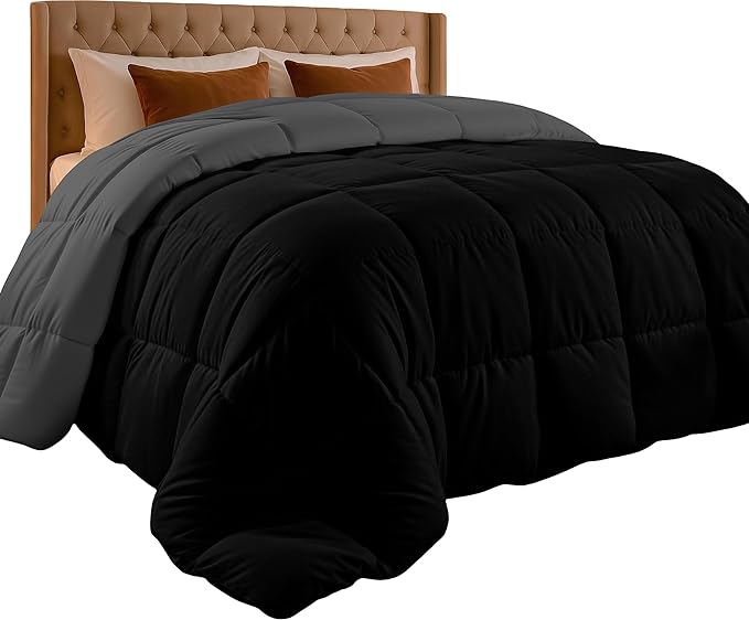 Utopia Bedding King Comforter Duvet Insert, Reversible Black/Grey Quilted Comforter with Corner Tabs, Box Stitched Down Alternative Comforters King Size 90 x 102 inches