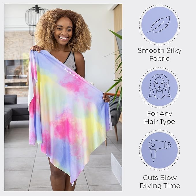 Microfiber Hair Towel Wrap with Wet & Dry Detangling Brush – Fast Drying Anti-Frizz Hair Drying Turban for Curly, Wavy and Straight Hair – Gentle Absorbent Hair Care for Women, Girls and Kids