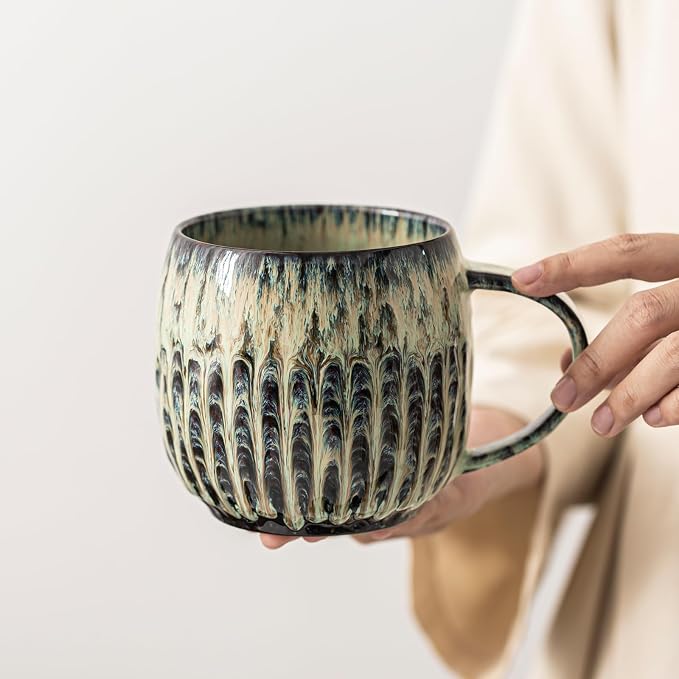 Large Ceramic Coffee Mug - 20oz Big Tea Cup, Flowing Green | Large Tea Mug, Microwave Safe, Dishwasher Safe