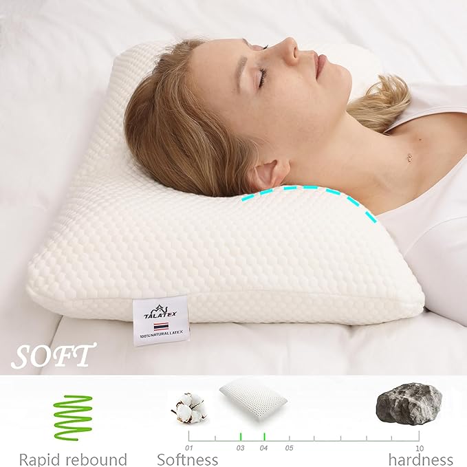 Talatex Premium 100% Natural Talalay Latex Pillow, Purefusion Talalay Latex Helps Relieve Pressure, No Memory Foam Chemicals for Side and Back Sleepers, Perfect Package Best Gift with Removable Cover