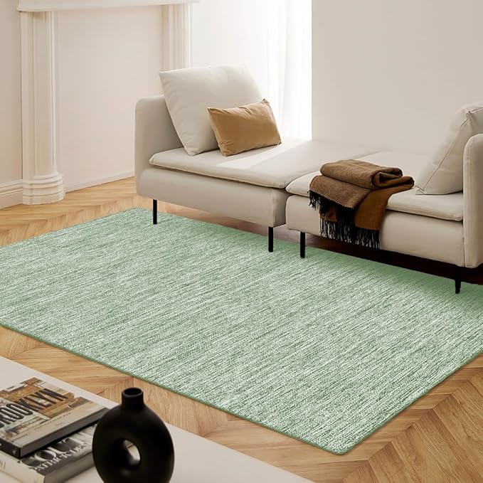 Hand Woven Area Rug 4x6 Feet - Rustic Farmhouse Bohemian Accent Rug for Living Room Bedroom Kitchen Entryway Floor Mats - Ideal for High Traffic Areas 100% Cotton Rag Rug Green
