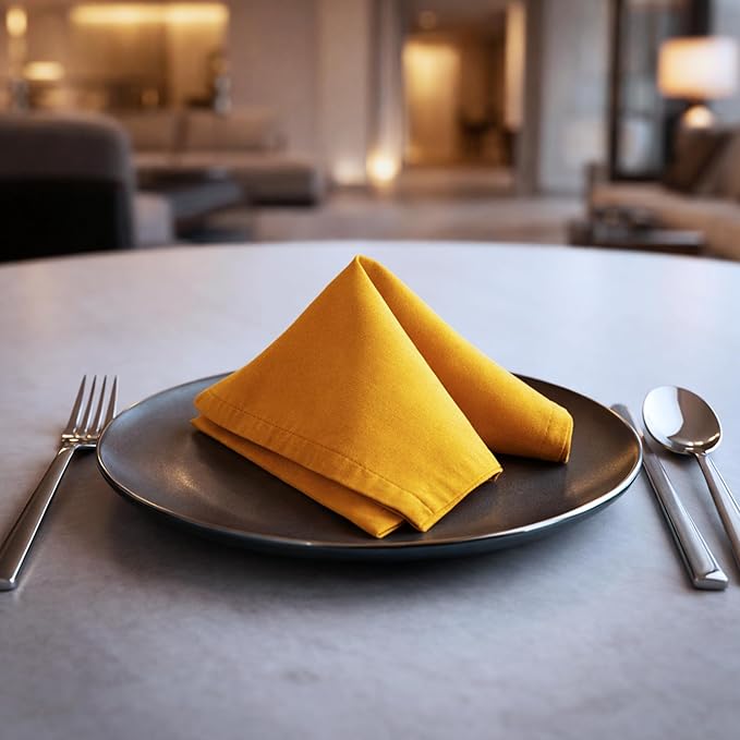 Cloth Napkins Set of 12, 100% Cotton Fabric Reusable Dinner Napkins, 18 x 18 Inch Washable Table & Kitchen Napkins for Everyday Dining, Entertaining, Home & Restaurant Use, Golden Yellow