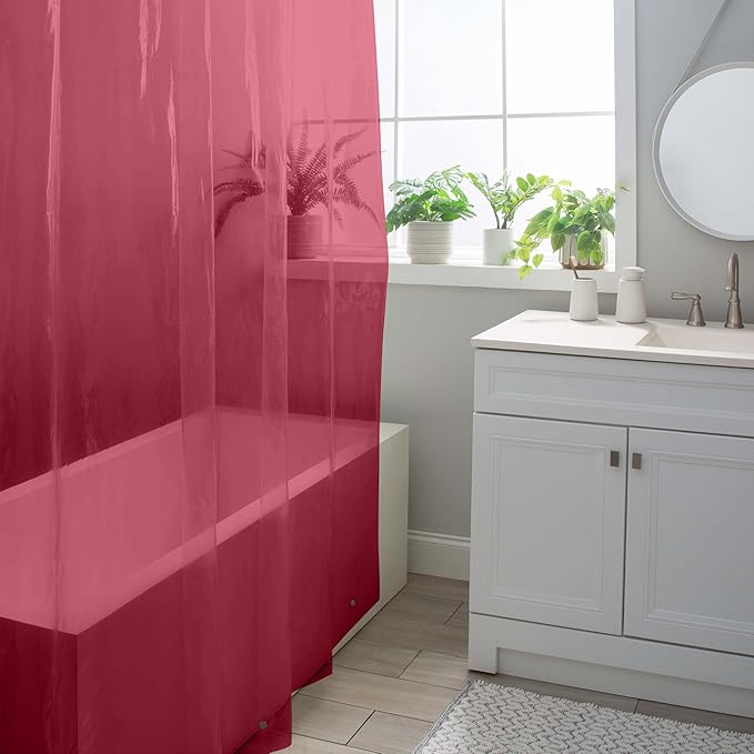 Bath Bliss Heavy Shower Curtain Liner, 12 Rust Resistant Metal Grommets, 3 Weighted Magnet Hem, Burgundy
