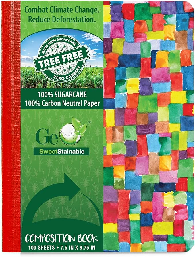 Composition Notebook, Sewn Eco-Friendly & Carbon Neutral Tree Free Paper Composition Book, 7.5” x 9.75”, 100 Sheets (Color Blocks)