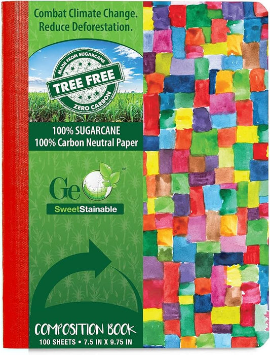 Composition Notebook, Sewn Eco-Friendly & Carbon Neutral Tree Free Paper Composition Book, 7.5” x 9.75”, 100 Sheets (Color Blocks)
