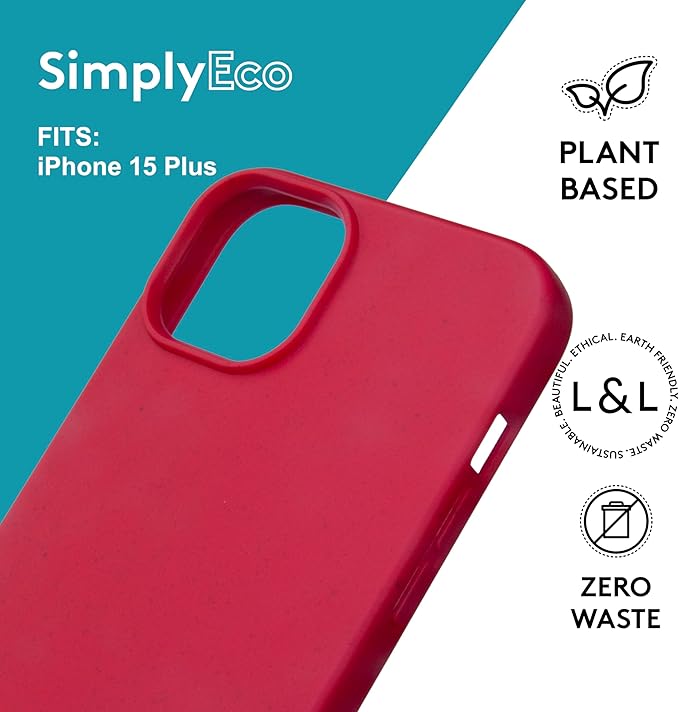 LOAM & LORE Biodegradable Phone Case for iPhone 15 Plus, Plastic Free Eco Friendly Phone Case, Plant Based Compostable iPhone 15 Plus, Premium Zero-Waste Phone Cover (Red)