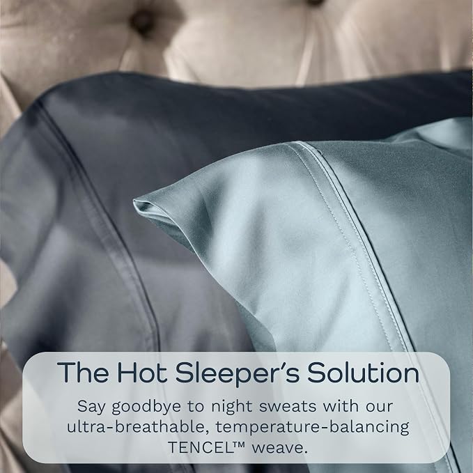 Olive + Crate Tencel Eucalyptus Pillowcases - 100% Tencel Lyocell Cooling Pillow Cases for Hot Sleepers - Hypoallergenic, Moisture-Wicking, Silk Alternative, Vegan - Standard Size Set of 2 [Charcoal]