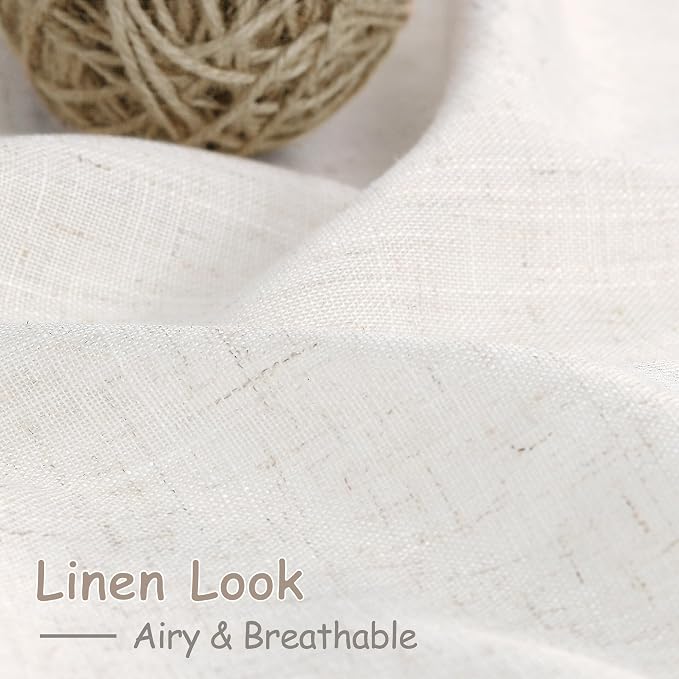 Ivory White Linen Curtains for Living Room 100 Inches Long Light Filtering Semi Sheer Curtain Back Tab Rustic Luxury Neutral Modern Farmhouse Decor Drapes for Bedroom Dinner Room 52x100, 2 Panels