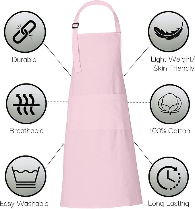 RAJRANG 100% Cotton Cooking Apron with 3 Pockets Kitchen Chef BBQ Adjustable Bib Aprons for Women Men