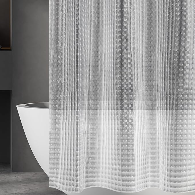 Narrow Size - 3D Crystal Clear Plastic Shower Curtain Liner, 36x72 Inch Thin Lightweight Ice Cube Plastic Shower Inner Curtain with Rustproof Metal Grommet Holes and Weighted Magnets