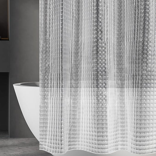 Narrow Size - 3D Crystal Clear Plastic Shower Curtain Liner, 36x72 Inch Thin Lightweight Ice Cube Plastic Shower Inner Curtain with Rustproof Metal Grommet Holes and Weighted Magnets