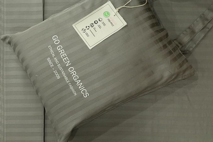 Organic Cotton Soft Sateen Stripe Bed Sheet Set - Luxury Hotel Quality - GOTS Certified - Deep Pocket - Easy Care - King (Steel Grey)