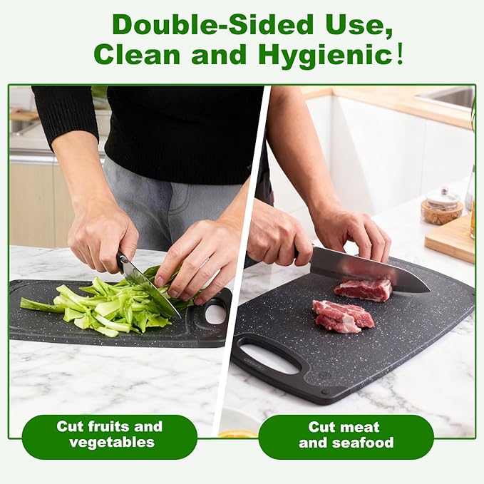 Cutting Boards,15.7"×9.4" Plastic Chopping Board Made From Natural Food Grade Material,BPA Free&Eco,Non Slip&Juice Groove,Dishwasher Safe,Double-Sided Usable,Dark Grey