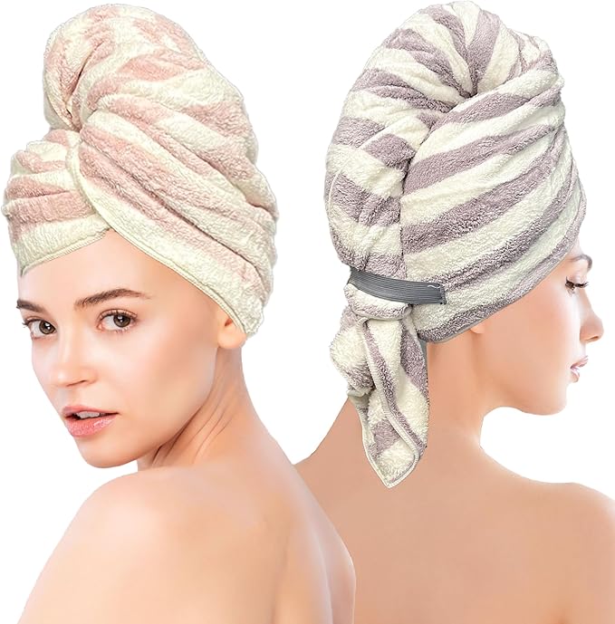 Chloven Large Microfiber Hair Towel Wrap for Women - 2 Pack Absorbent, Oversized Hair Wrap Towels for Quick Drying - Soft & Gentle Turban Towel for Women - Perfect for Curly, Straight, Thick Hair