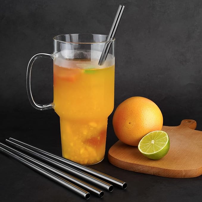 Tomorotec 8-Pack Stainless Steel Straws Fit for Stanley Tumbler 40oz, 12" Metal Straws Fit for Stanley Cup with Brush, Reusable Drinking Straws for Smoothies, Dishwasher Safe and BPA-Free (Black)