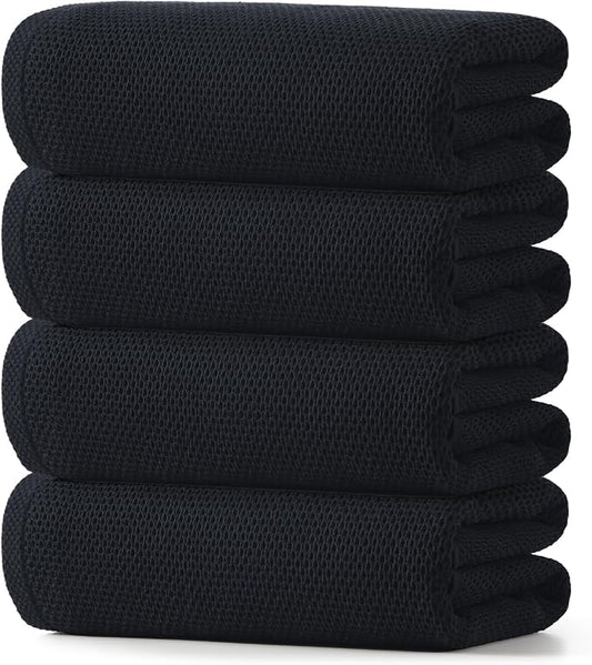 REDKISS 100% Cotton Waffle Weave Bath Towels 4 Piece - 27.5x55 Inches| Lightweight, Quick Dry & Highly Absorbent,Perfect for Spa, Gym, Travel, Guest Bathroom-Black