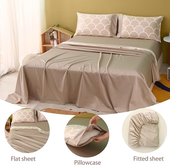 Simple&Opulence 100% Organic Cotton Sheet Set for Kids Teens, 4 Pieces Soft Bed Sheets Boy Girl Warm Adorable - Alpaca, Full
