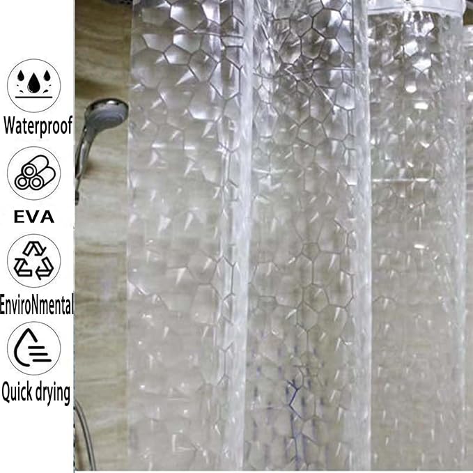 3D PEVA Shower Curtain Liner Water Cube Waterproof Shower LinerShower Curtain Liner PEVA 71" x 74"No Hook Bathroom Shower Curtain
