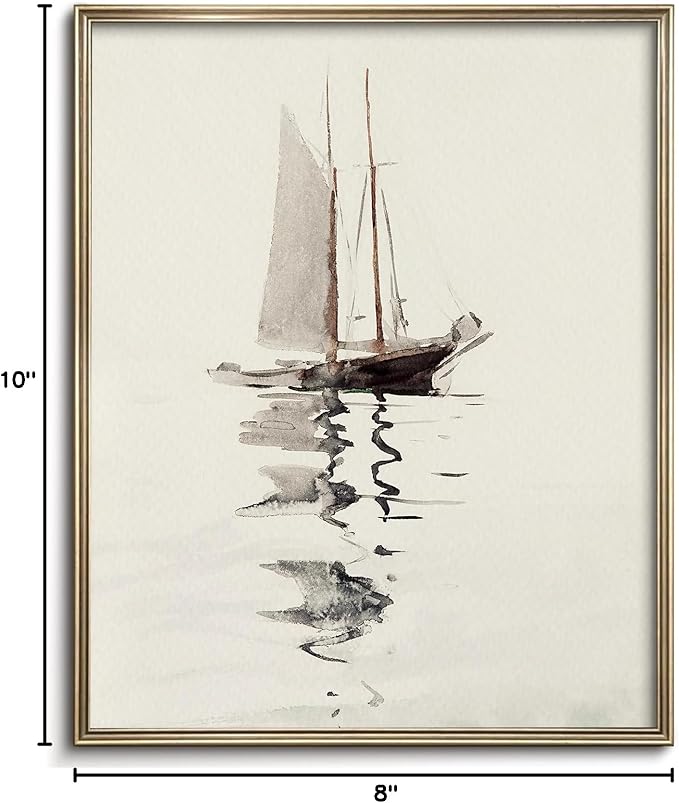 Vodefoad Vintage Coastal Sailboat Drawing Lake House Decor Soft Coastal Nautical Wall Art Neutral Nautical Wall Art Boat Sea Lover Wall Print Antique Sketch Art(UNFRAMED 8x10in)