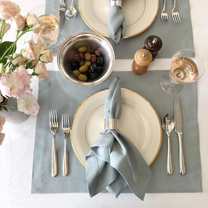 Huddleson Celadon Green Linen Napkin 20x20 (Set of Four) Luxury Italian Linen Napkin Sewn in US
