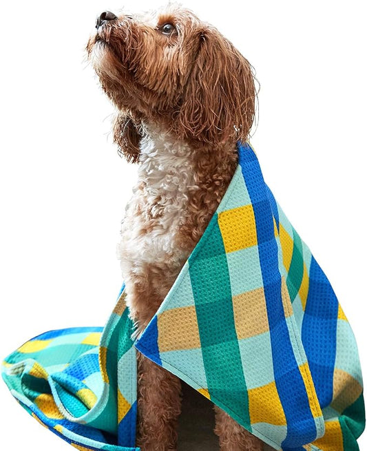 Dock & Bay Pet Towel - Super Absorbent & Quick Drying Dog Towels with Bag - 100% Recycled - Puppy Plaid, Large (120x70cm, 47x27)