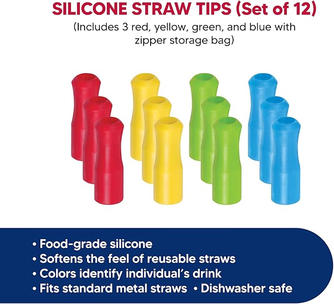 HIC Kitchen Reusable Rainbow Drinking Straws and Straw Tips, 18/8 Stainless Steel and Silicone, Includes Cleaning Brush