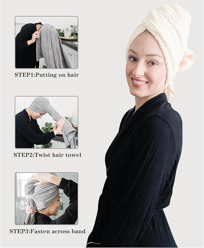 ROLSHOL 2-Pack Large Microfiber Hair Towel Wraps, Super Absorbent & Quick Dry - Anti-Frizz for Wet Curl & Straight Hair - 27.5''*39.4''
