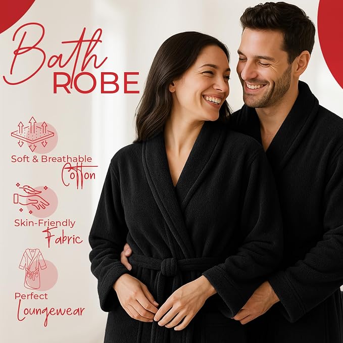 RIVERSIDE Premium 100% Cotton Terry Bathrobe For Women and Men - Soft Towel Robes with Shawl Collar Ajdustable Belt & Pockets