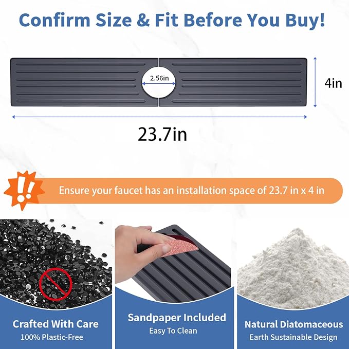 Faucet Mat for Kitchen Sink, Water Absorbent Kitchen Faucet Mat, Durable Sink Splash Guard with Raised Feet, Diatomite Fast Drying Kitchen Sink Faucet Mat, Stone Drying Tray for Bathroom Counter