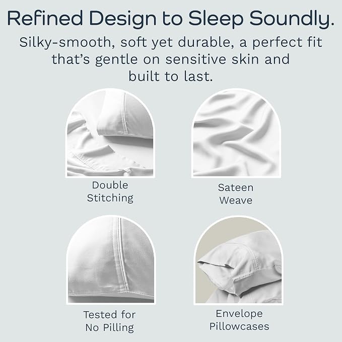Olive + Crate Eucalyptus Cooling Pillowcases King Size | Certified Tencel Lyocell Fiber | Cool Vegan Silk Static Free for Skin and Hair | Softer Than Cotton and Linen | White
