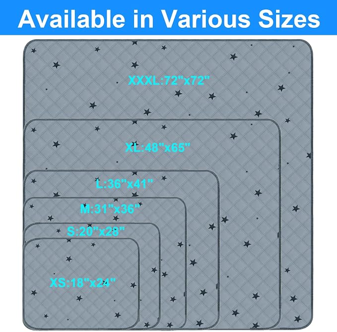RIOUSSI Washable Pee Pads for Dogs, Reusable, Absorbent, Leakproof, Non Slip Pet Puppy Pads for Potty Training. Gray Stars, 72x72 Inch(1pack)