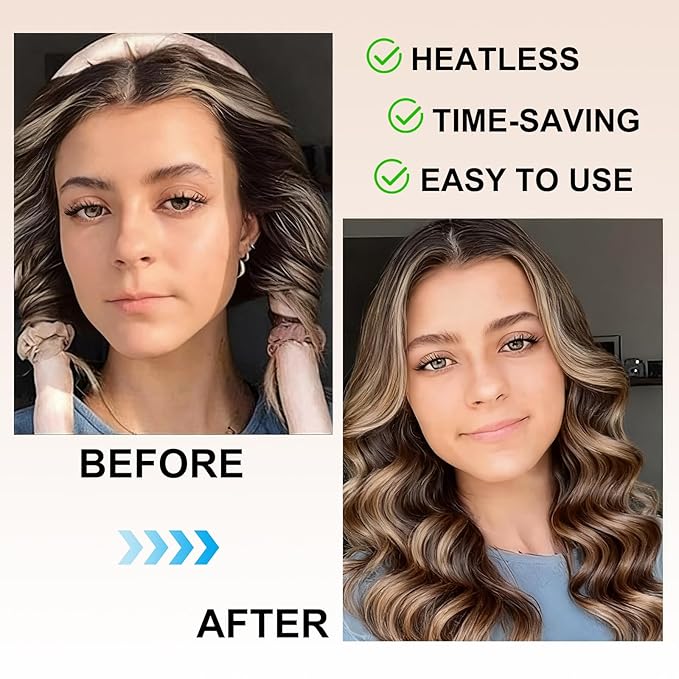 Heatless Curls Overnight,Hair Curlers to Sleep In,No Heat Satin Curling Rod Set,Eternal Muse Rollers,Sleeping Blowout Headband,Foam Curly Tie Ribbon Styling Tool for Long Hair