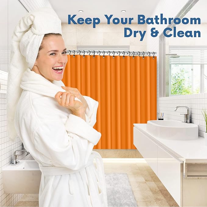 No Smell Shower Curtain Liner 72x72 Orange - PEVA Plastic Shower Curtain for Bathroom, PVC-Free Waterproof Orange Shower Liner with Metal Grommets and Magnet-Weighted Bottom Hem - Washable Liner