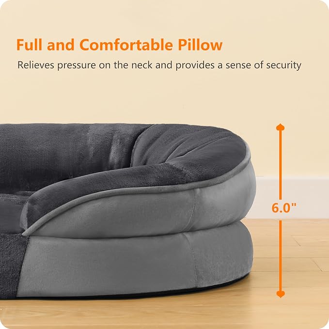 Dwanton Orthopedic Dog Bed for Medium Dogs with Gel Memory Foam, Waterproof Dog Sofa, Washable Pet Bed with Four Sided Bolster Cushion, Removable Cover & Non-Slip Bottom, 36", Dark Grey