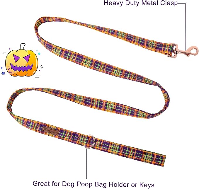Dog Leash Match Collar, Sturdy Durable Cotton Halloween or Fall, Plaid Dog Training Leash for Small Medium Large Peppy
