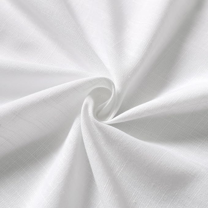 Off White Linen Sheer Curtains 54 Inch Length 2 Panel Set Back Tab Pocket Semi Sheer Light Filtering Short Curtain Soft Elegant Aesthetic Small Window Drapes for Bathroom 52x54 inches Long