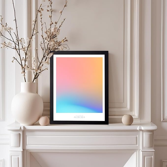 Monem Art Aurora Gradient Abstract Print - Minimalist Geometric Color Field Poster - Wall Decor for Living Room, Bedroom or Office - 12x16 Black Framed Wall Art by Rs Lab Studio