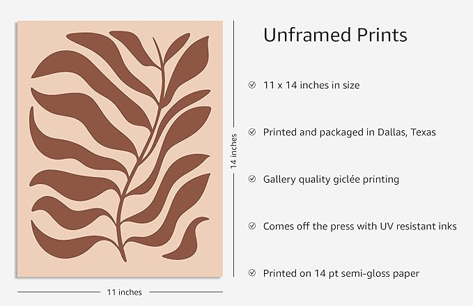 Y2K BOO Abstract Organic Leaf Silhouette UNFRAMED Wall Art Botanical Shapes Earth Tones Terracotta Mid Century Modern 11x14 Inch Heavyweight Paper Studio Decor