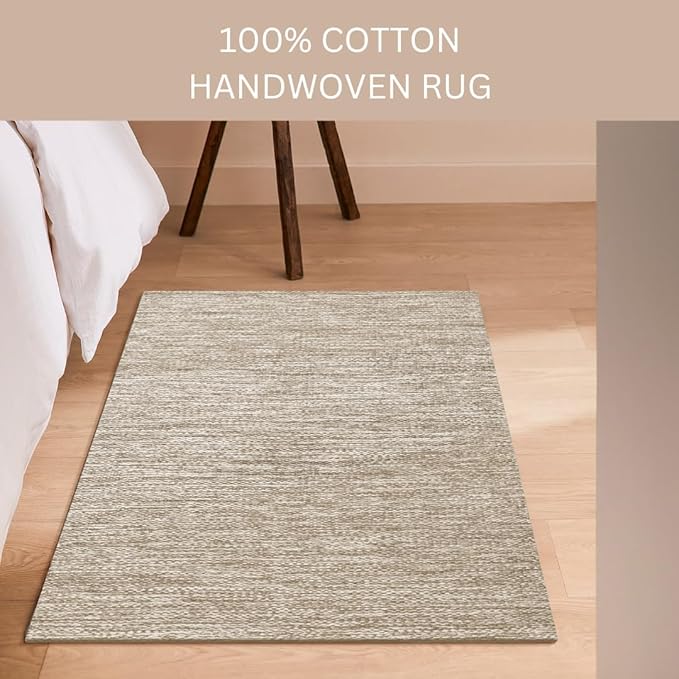 Hand Woven Area Rug 2x3 Feet - Rustic Farmhouse Boho Accent Rug for Living Room Bedroom Kitchen Entryway Floor Mats - Ideal for High Traffic Areas 100% Cotton Rag Rug Natural